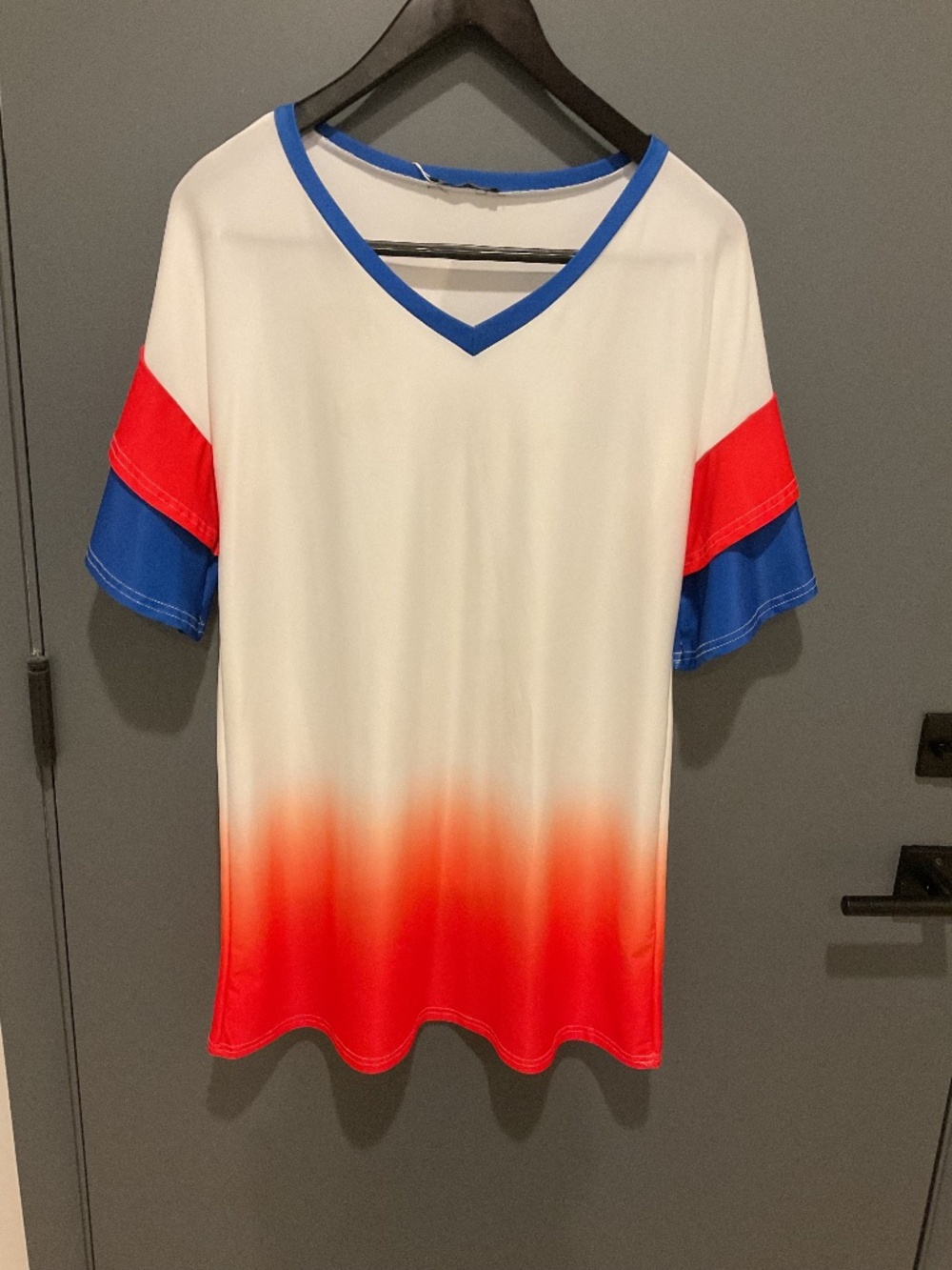 Flowy white, blue, and red top